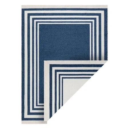 Teppich TWIN 22990 Rahmen, Baumwolle, doppelseitig, Rauten Ökologische Fransen - dunkelblau / creme