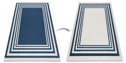 Teppich TWIN 22990 Rahmen, Baumwolle, doppelseitig, Rauten Ökologische Fransen - dunkelblau / creme