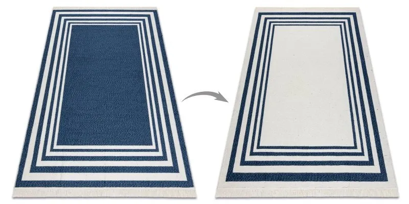 Teppich TWIN 22990 Rahmen, Baumwolle, doppelseitig, Rauten Ökologische Fransen - dunkelblau / creme
