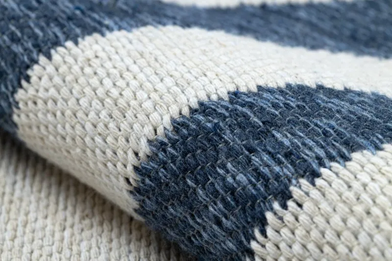 Teppich TWIN 22990 Rahmen, Baumwolle, doppelseitig, Rauten Ökologische Fransen - dunkelblau / creme