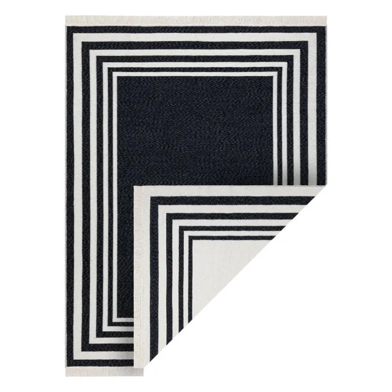 Teppich TWIN 22990 Rahmen, Baumwolle, doppelseitig, Rauten Ökologische Fransen - schwarz / creme