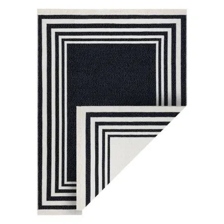 Teppich TWIN 22990 Rahmen, Baumwolle, doppelseitig, Rauten Ökologische Fransen - schwarz / creme