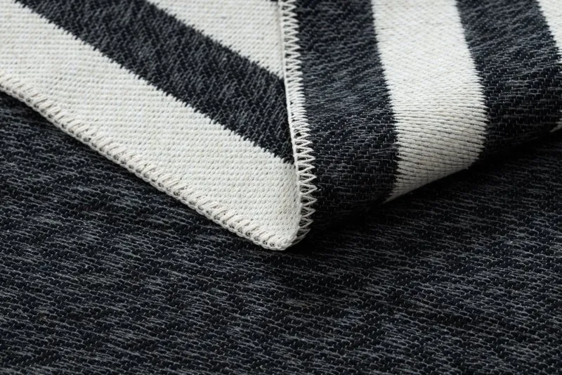 Teppich TWIN 22990 Rahmen, Baumwolle, doppelseitig, Rauten Ökologische Fransen - schwarz / creme