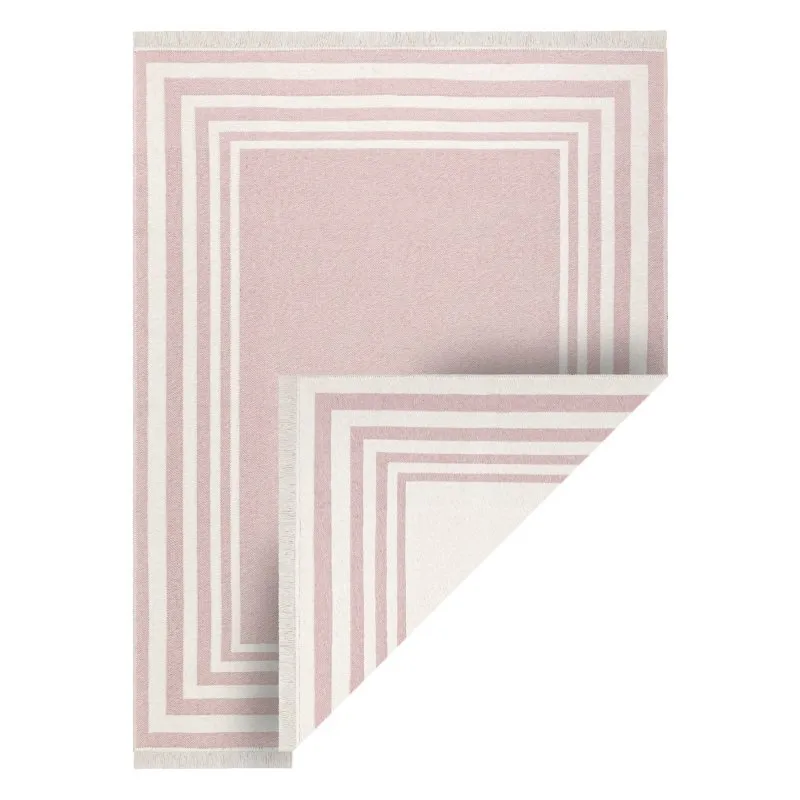 Teppich TWIN 22990 Rahmen, Baumwolle, doppelseitig, Rauten Ökologische Fransen - rosa / creme