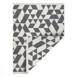 Teppich TWIN geometrisch, Baumwolle, doppelseitig, Ökologische Fransen - anthrazit / creme