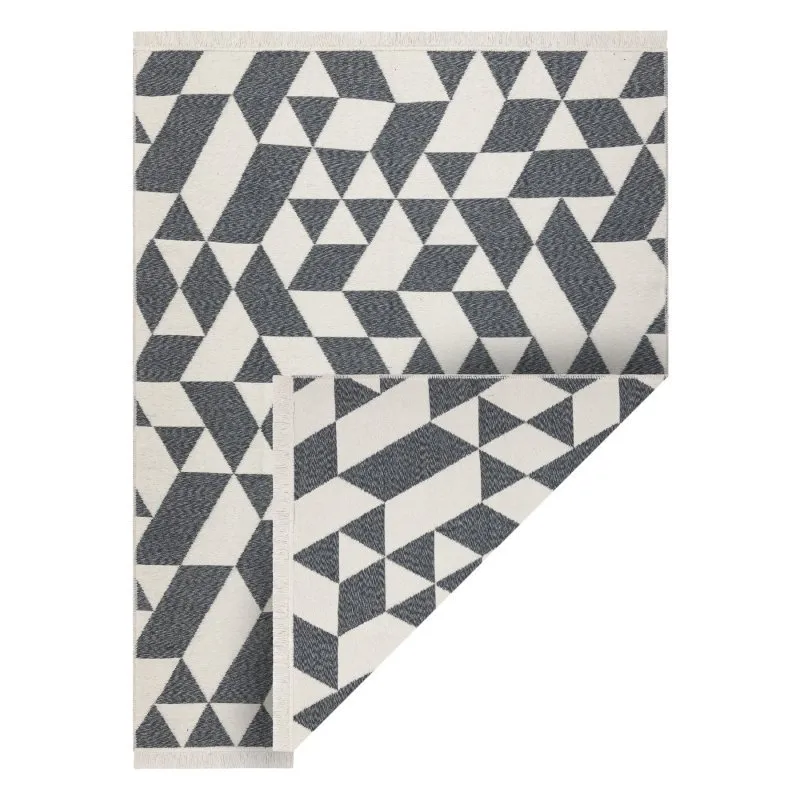 Teppich TWIN 22992 geometrisch, Baumwolle, doppelseitig, Ökologische Fransen - anthrazit / creme