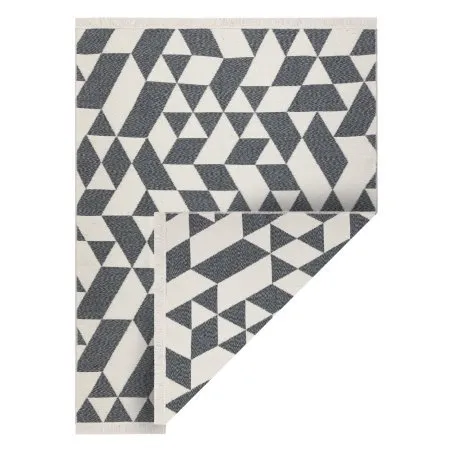 Teppich TWIN 22992 geometrisch, Baumwolle, doppelseitig, Ökologische Fransen - anthrazit / creme