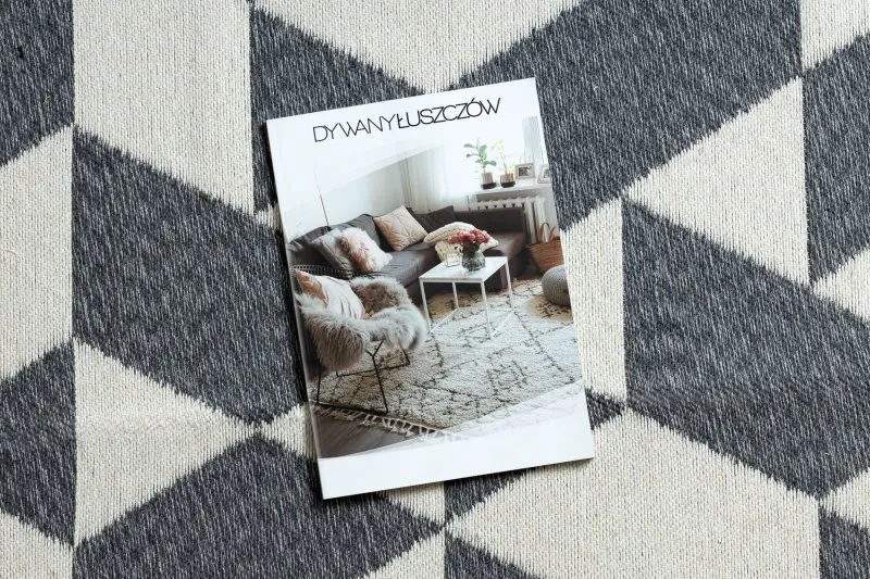 Teppich TWIN 22992 geometrisch, Baumwolle, doppelseitig, Ökologische Fransen - anthrazit / creme