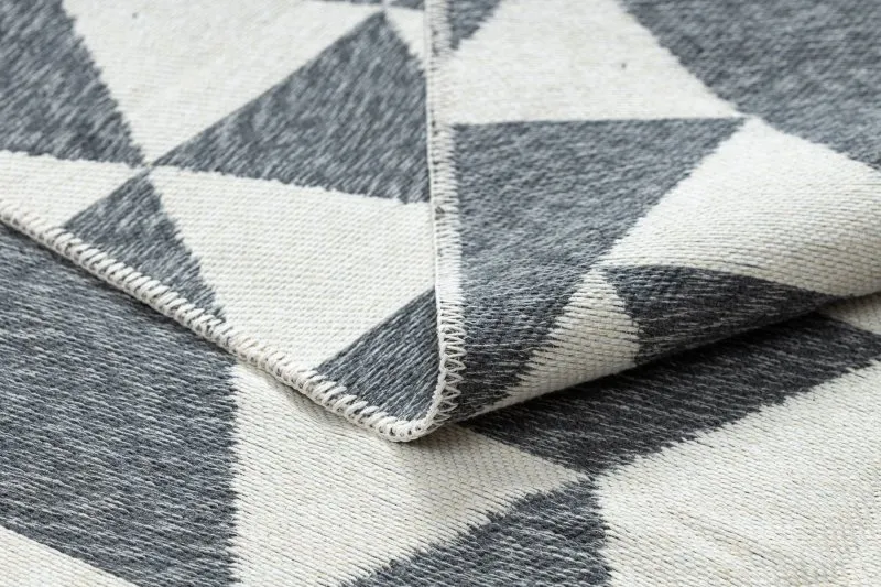 Teppich TWIN 22992 geometrisch, Baumwolle, doppelseitig, Ökologische Fransen - anthrazit / creme