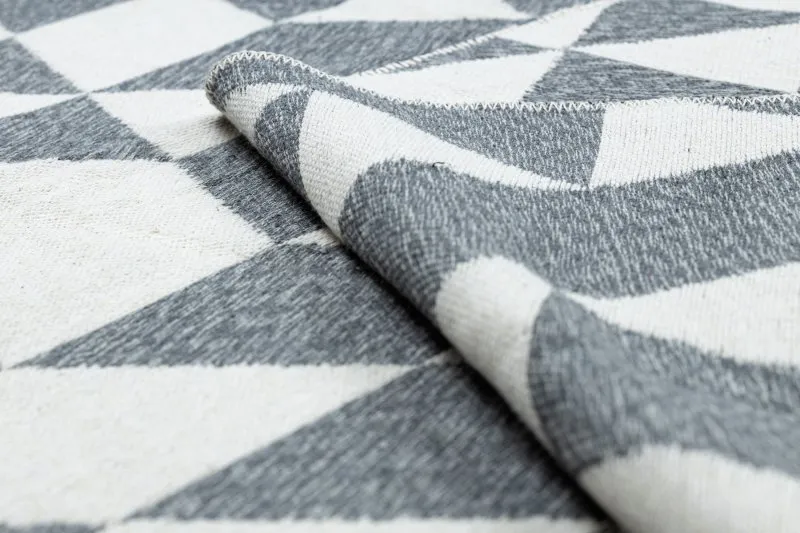 Teppich TWIN 22992 geometrisch, Baumwolle, doppelseitig, Ökologische Fransen - anthrazit / creme