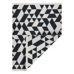 Teppich TWIN geometrisch, Baumwolle, doppelseitig, Ökologische Fransen - schwarz / creme