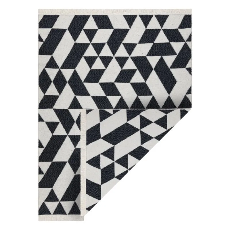 Teppich TWIN 22992 geometrisch, Baumwolle, doppelseitig, Ökologische Fransen - schwarz / creme