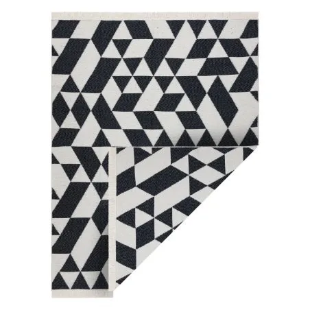 Teppich TWIN 22992 geometrisch, Baumwolle, doppelseitig, Ökologische Fransen - schwarz / creme