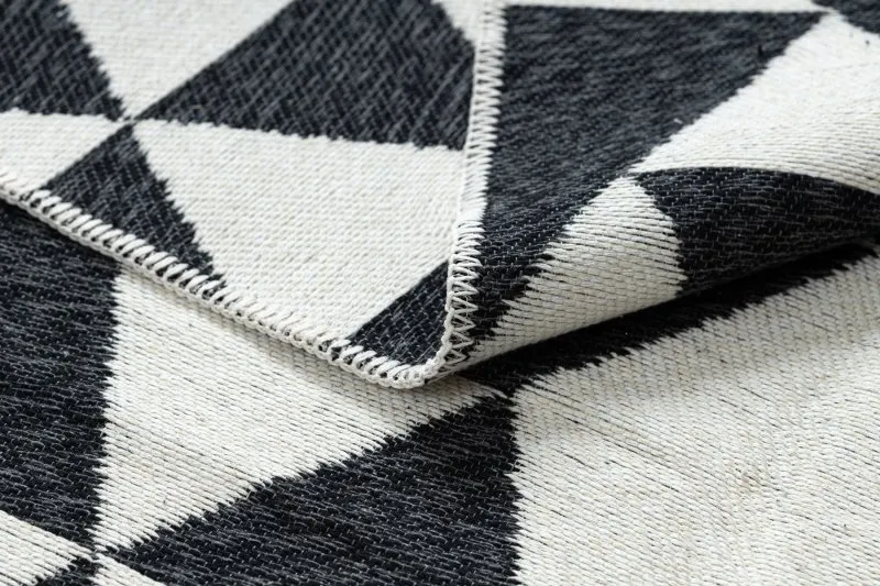 Teppich TWIN 22992 geometrisch, Baumwolle, doppelseitig, Ökologische Fransen - schwarz / creme