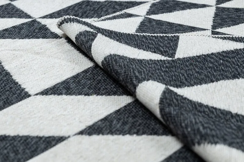 Teppich TWIN 22992 geometrisch, Baumwolle, doppelseitig, Ökologische Fransen - schwarz / creme