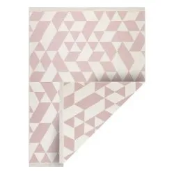 Teppich TWIN geometrisch, Baumwolle, doppelseitig, Ökologische Fransen - rosa / creme