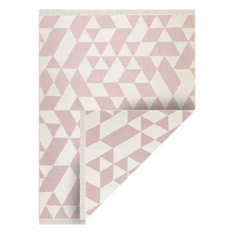Teppich TWIN 22992 geometrisch, Baumwolle, doppelseitig, Ökologische Fransen - rosa / creme