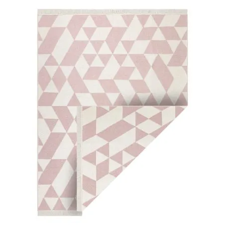 Teppich TWIN 22992 geometrisch, Baumwolle, doppelseitig, Ökologische Fransen - rosa / creme