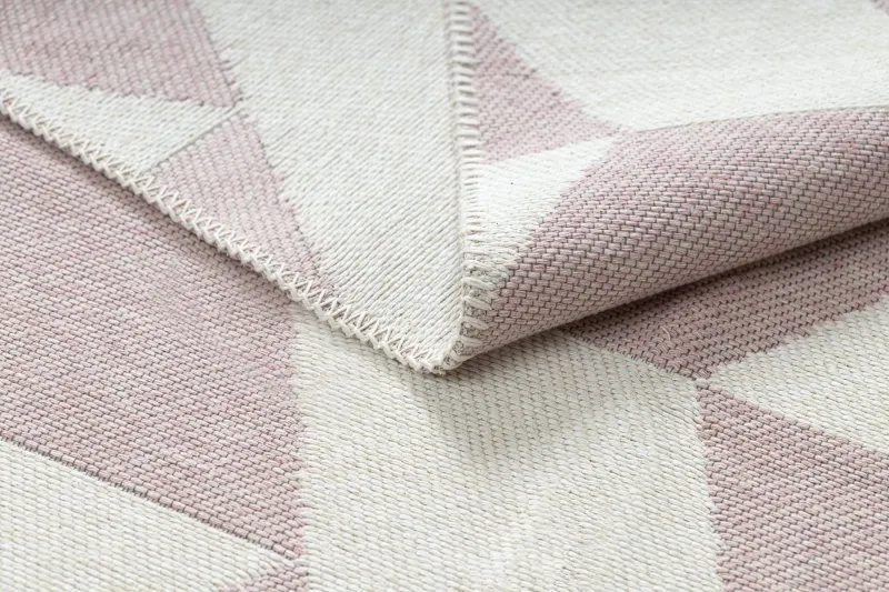 Teppich TWIN 22992 geometrisch, Baumwolle, doppelseitig, Ökologische Fransen - rosa / creme