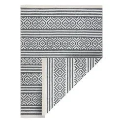 Teppich TWIN geometrisch, streifen Baumwolle, doppelseitig, Ökologische Fransen - anthrazit / creme