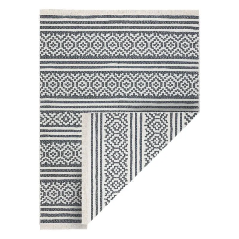 Teppich TWIN 22996 geometrisch, streifen Baumwolle, doppelseitig, Ökologische Fransen - anthrazit / creme