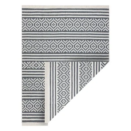 Teppich TWIN 22996 geometrisch, streifen Baumwolle, doppelseitig, Ökologische Fransen - anthrazit / creme