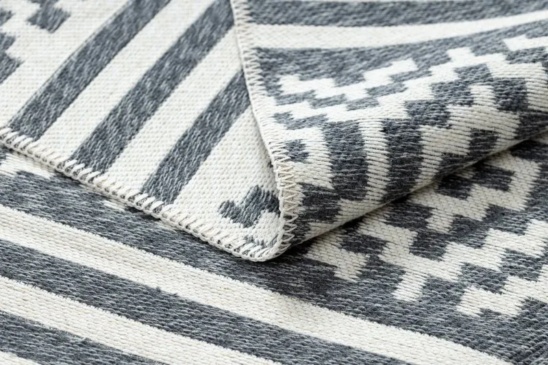 Teppich TWIN 22996 geometrisch, streifen Baumwolle, doppelseitig, Ökologische Fransen - anthrazit / creme