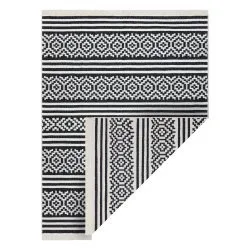 Teppich TWIN geometrisch, streifen Baumwolle, doppelseitig, Ökologische Fransen - schwarz / creme