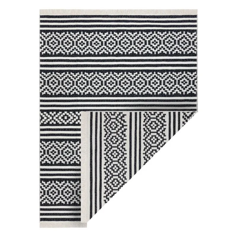 Teppich TWIN 22996 geometrisch, streifen Baumwolle, doppelseitig, Ökologische Fransen - schwarz / creme