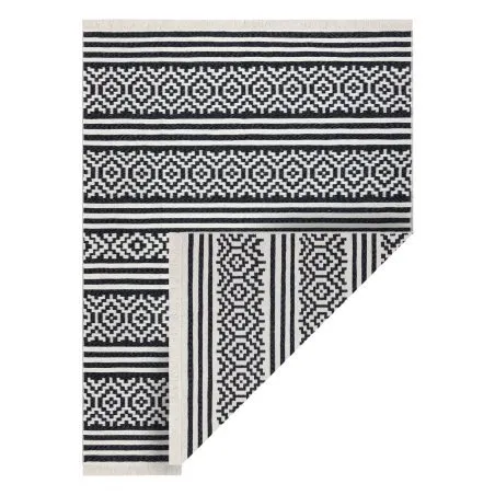Teppich TWIN 22996 geometrisch, streifen Baumwolle, doppelseitig, Ökologische Fransen - schwarz / creme