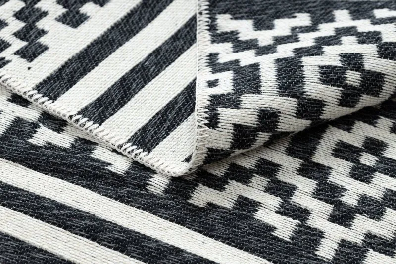 Teppich TWIN 22996 geometrisch, streifen Baumwolle, doppelseitig, Ökologische Fransen - schwarz / creme