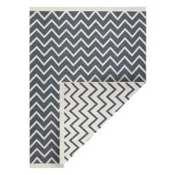 Teppich TWIN ZigZag, Baumwolle, doppelseitig, Ökologische Fransen - anthrazit / creme
