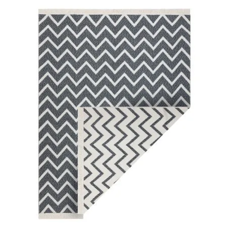 Teppich TWIN 23002 ZigZag, Baumwolle, doppelseitig, Ökologische Fransen - anthrazit / creme