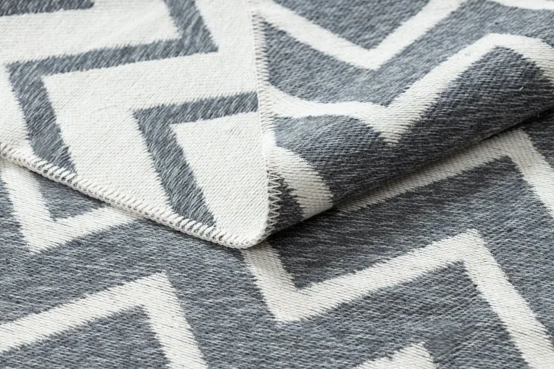 Teppich TWIN 23002 ZigZag, Baumwolle, doppelseitig, Ökologische Fransen - anthrazit / creme