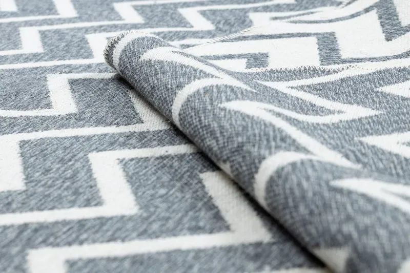 Teppich TWIN 23002 ZigZag, Baumwolle, doppelseitig, Ökologische Fransen - anthrazit / creme