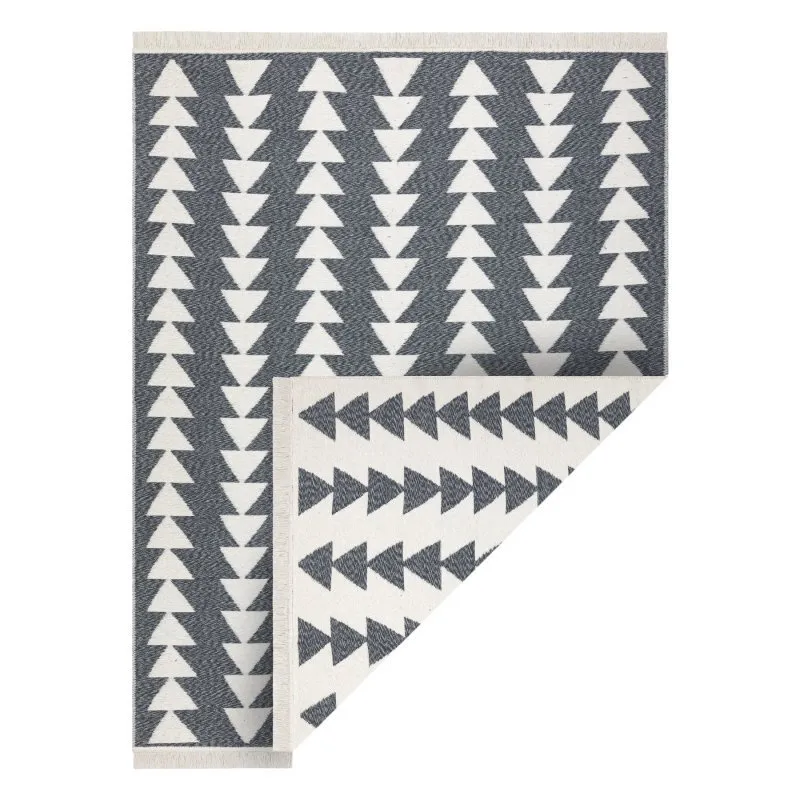 Teppich TWIN 22994 geometrisch, Dreiecke Baumwolle, doppelseitig, Ökologische Fransen - anthrazit / creme