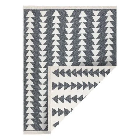 Teppich TWIN 22994 geometrisch, Dreiecke Baumwolle, doppelseitig, Ökologische Fransen - anthrazit / creme