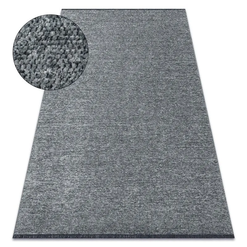 Teppich FLORENCE 24021 Einfarbig, Glamour, Flachgewebt, Fransen - grau