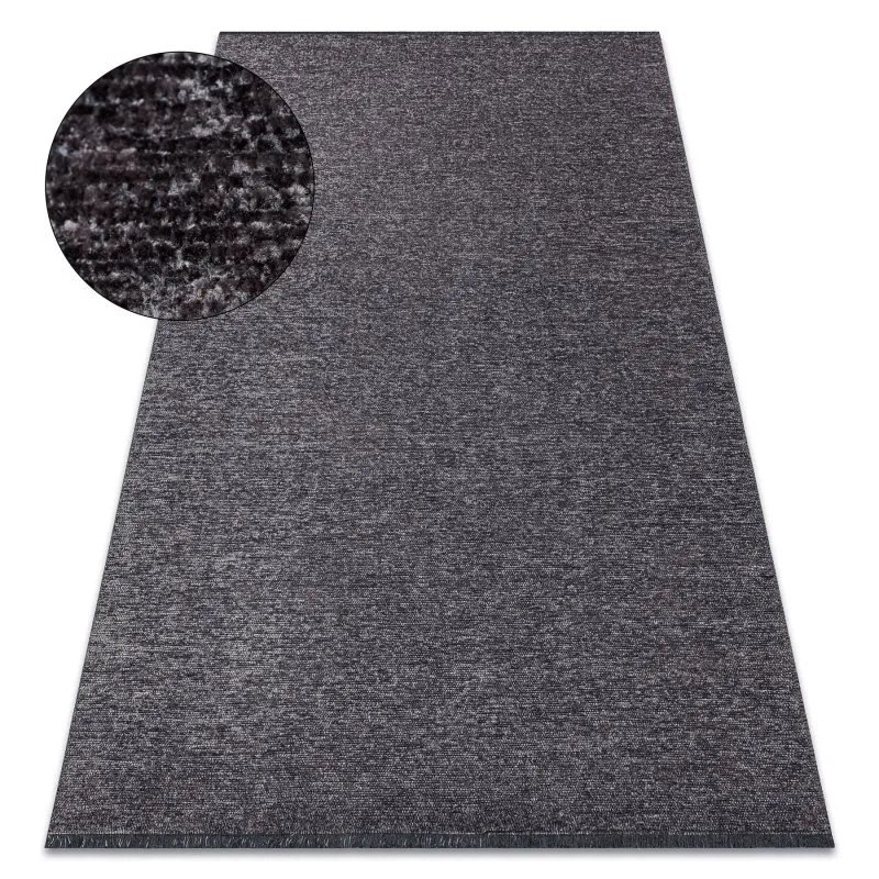 Teppich FLORENCE 24021 Einfarbig, Glamour, Flachgewebt, Fransen - anthrazit