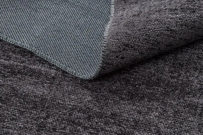 Teppich FLORENCE 24021 Einfarbig, Glamour, Flachgewebt, Fransen - anthrazit