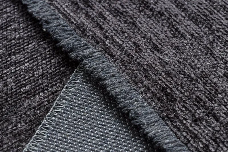 Teppich FLORENCE 24021 Einfarbig, Glamour, Flachgewebt, Fransen - anthrazit