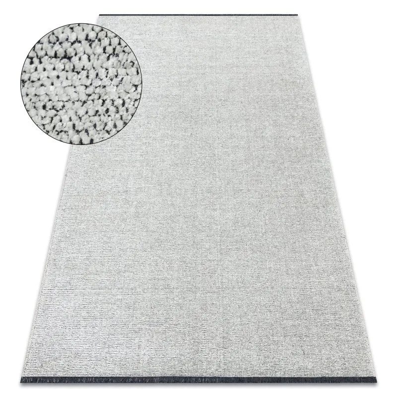 Teppich FLORENCE 24021 Einfarbig, Glamour, Flachgewebt, Fransen - creme