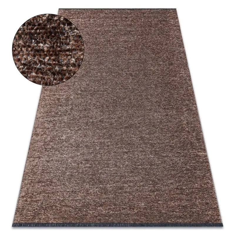 Teppich FLORENCE 24021 Einfarbig, Glamour, Flachgewebt, Fransen - braun