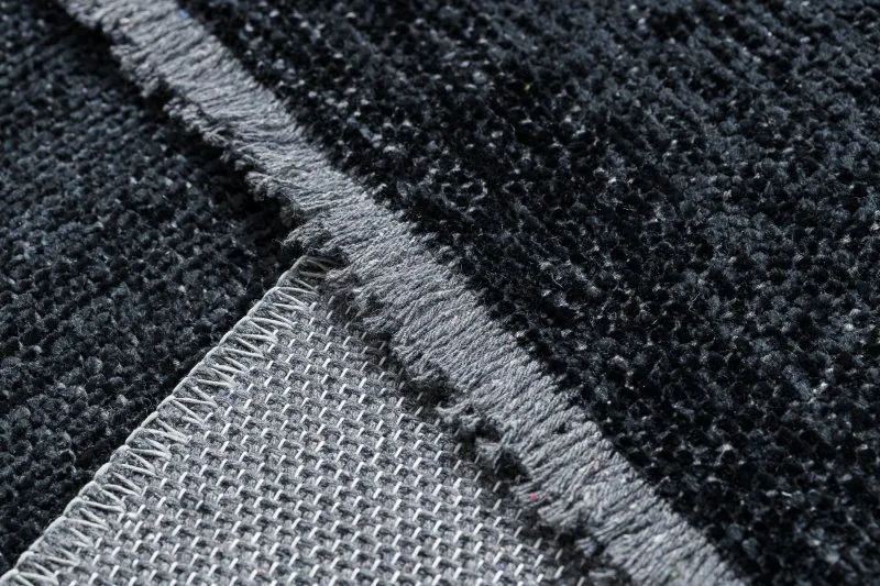 Teppich FLORENCE 24021 Einfarbig, Glamour, Flachgewebt, Fransen - schwarz