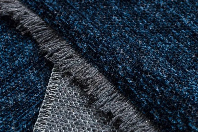 Teppich FLORENCE 24021 Einfarbig, Glamour, Flachgewebt, Fransen - dunkelblau