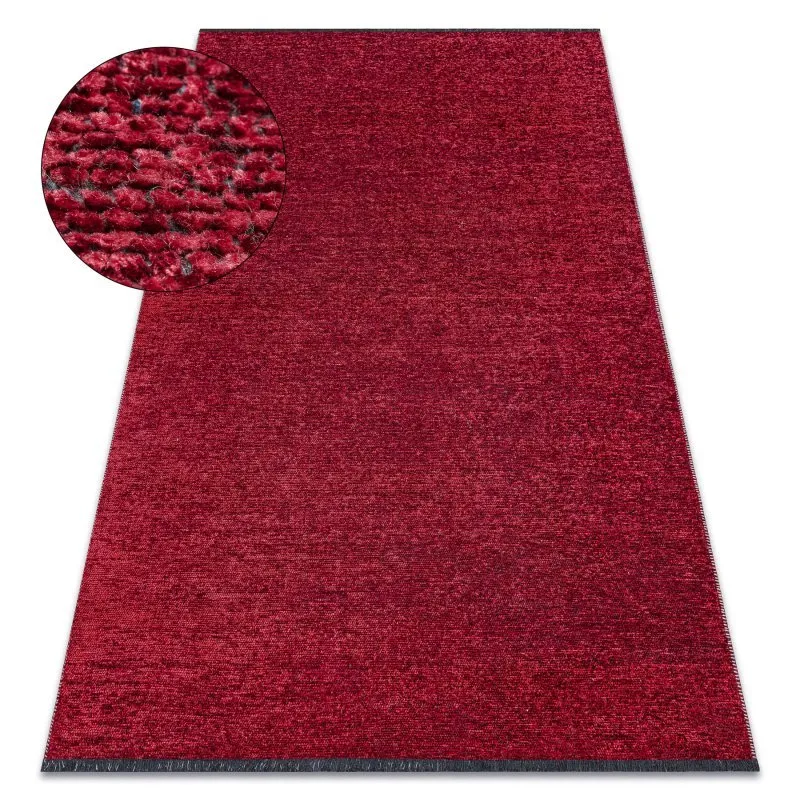 Teppich FLORENCE 24021 Einfarbig, Glamour, Flachgewebt, Fransen - rot