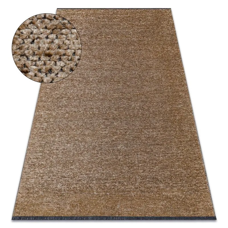 Teppich FLORENCE 24021 Einfarbig, Glamour, Flachgewebt, Fransen - dunkelbeige