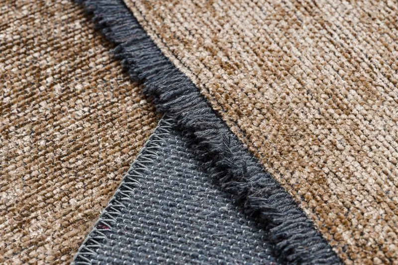 Teppich FLORENCE 24021 Einfarbig, Glamour, Flachgewebt, Fransen - dunkelbeige