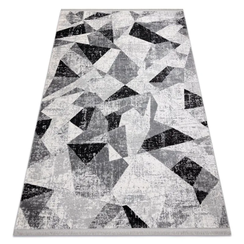 Modern Teppich TULS strukturell, Franse 51211 Geometrisch anthrazit