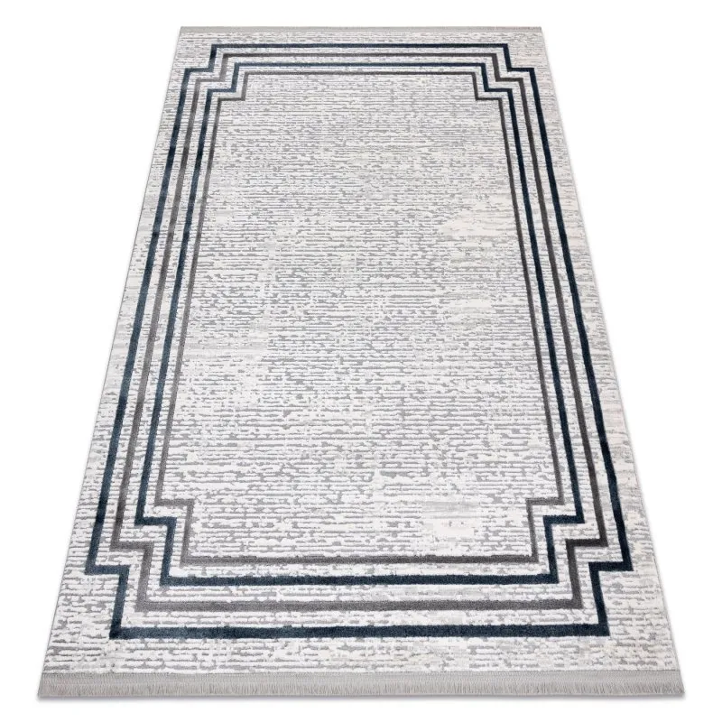 Modern Teppich TULS strukturell, Franse 51242 Rahmen elfenbein / blau